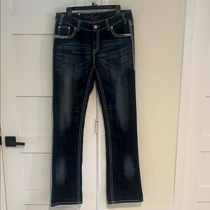 Rock and Roll Cowgirl Studded Mid Rise Jeans 33 x 36 EUC